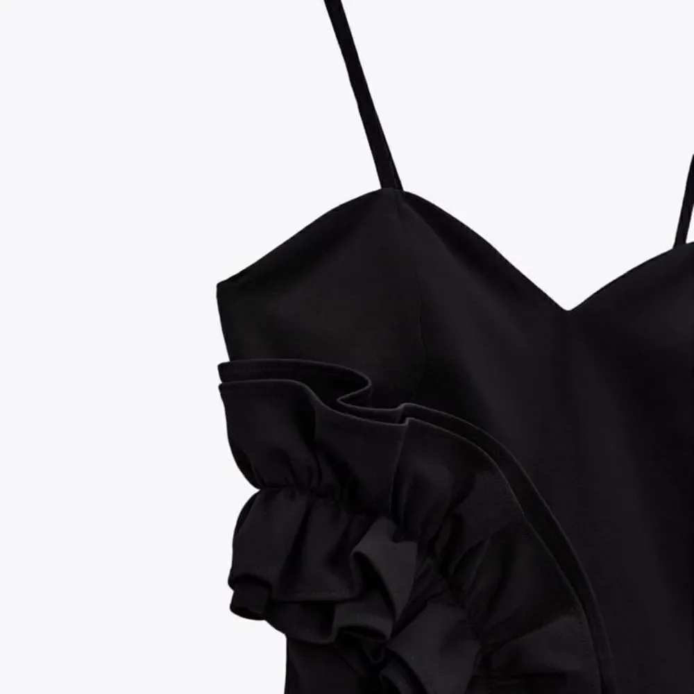 NWT ZARA Ruffle Bodysuit BLACK SIZE SMALL FLOWER - Picture 5 of 6